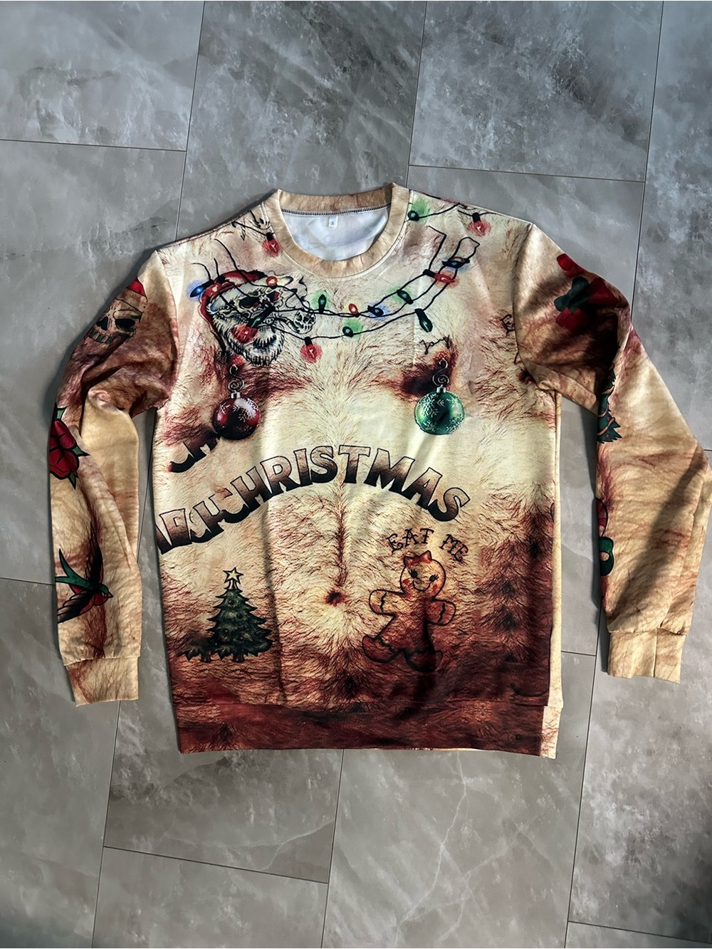 Men's Novelty 'Merry Christmas' Graphic Sweater in Tan